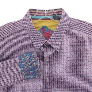 ROBERT GRAHAM 100% Silk Long Sleeve Flip Cuff Shirt Colorful Pattern Size XL